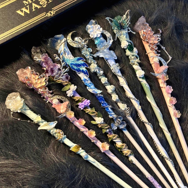 Handmade Fairy Wand with Crystal Moon: Nature Inspired Magic Cosplay