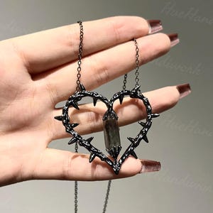 Gothic Black Thorn Heart Necklace - Heart Clavicle Chain - Unique Valentine&#39;s Day Gift for Her