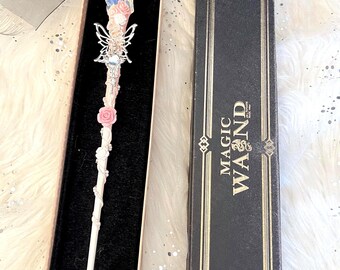 GORGECRAFT Varita De Bruja De Cristal De Cuarzo Natural Con Mariposa – Bastón De Mago Artesanal De 27.7 Cm Para Cosplay Y Decoración