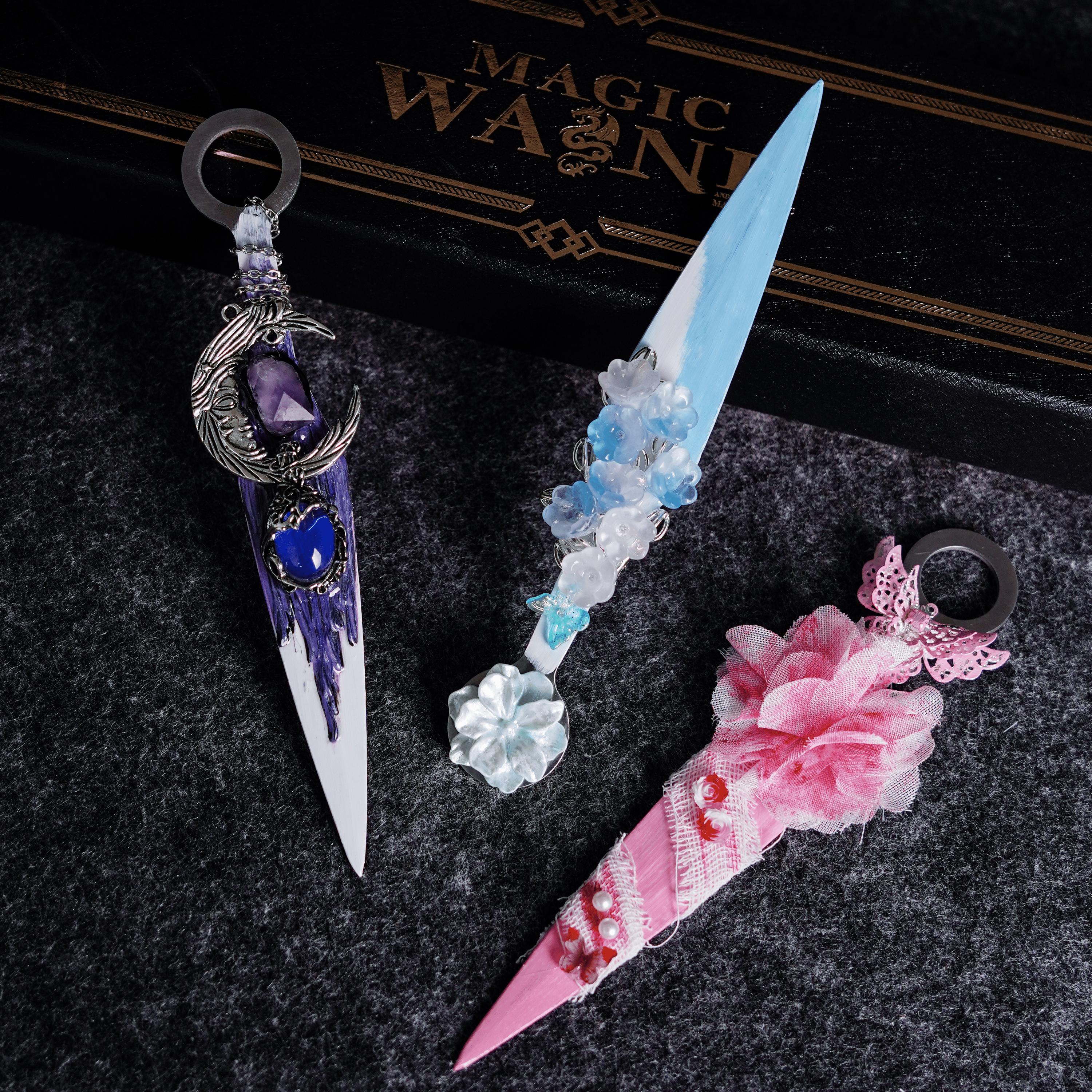 Whimsy Dagger Handmade Blue Floral Dagger: Gothic Fantasy Bookshelf Decor - Etsy