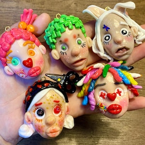 Polymer Clay Ugly Face Necklaces - Weird Necklace - Gift for Goth&Y2k Girl