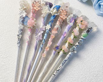 Bacchetta magica di cristallo fatato, bacchetta magica in ametista e quarzo rosa, regalo fantasy dai toni pastello per lei