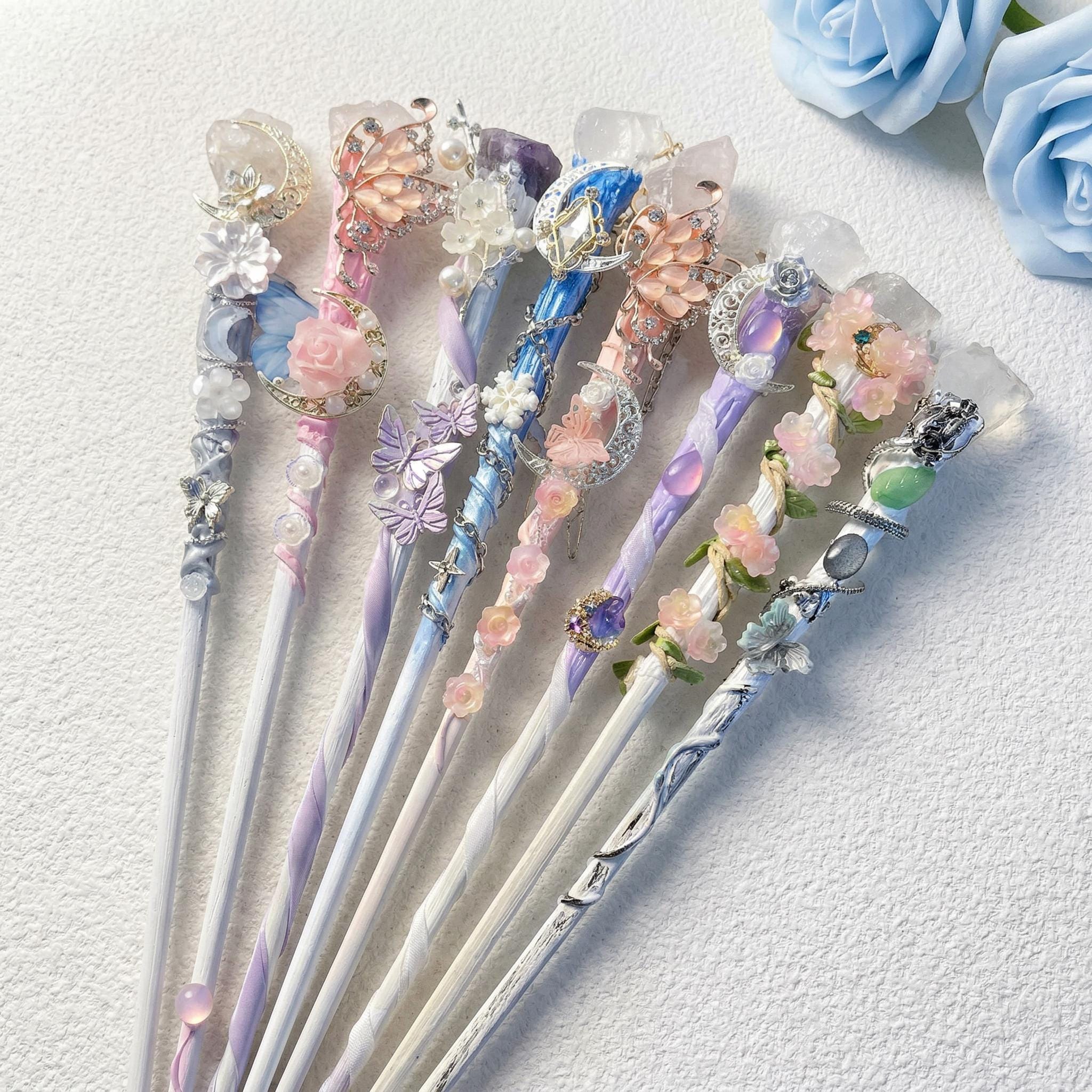 Fairy Crystal Wand, Amethyst Rose Quartz Magic Wand, Pastel Fantasy Gift for Her
