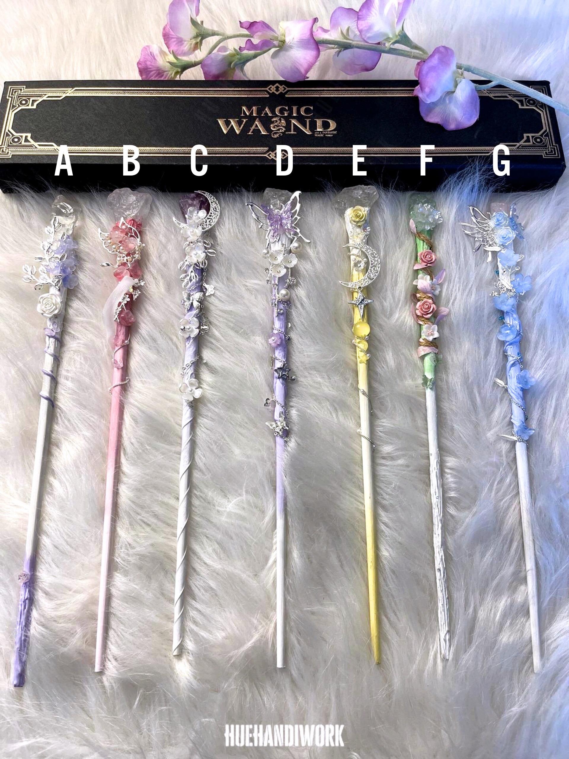 手作りクリスタル魔法の杖：花と月をあしらった妖精のコスプレ小道具