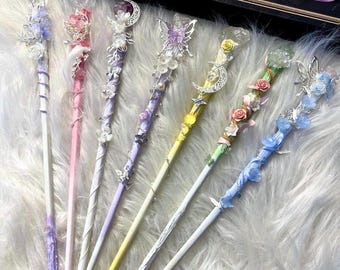 手作りクリスタル魔法の杖：花と月をあしらった妖精のコスプレ小道具