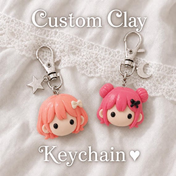 Customized cartoon clay keychain | Personalized mini statue avatar | Handmade small gifts for couple & friend