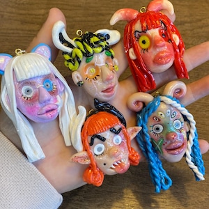 Polymer Clay Ugly Face Necklaces - Weird Necklace - Gift for Goth&Y2k Girl