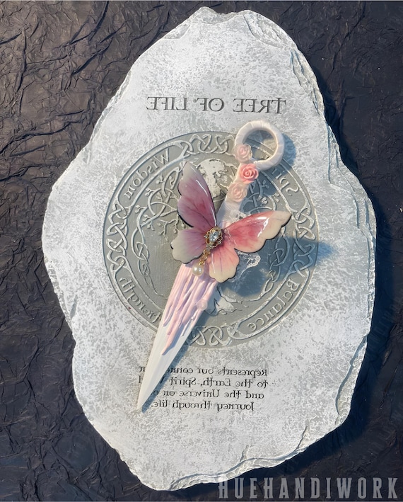 Handmade Pink Butterfly Dagger: Stainless Steel Protection Symbol