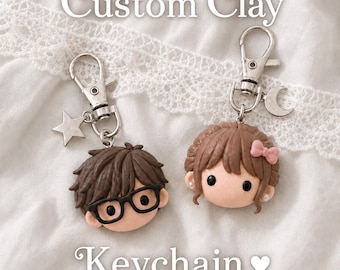 Custom Polymer Clay Face Keychain, Personalized Portrait Charm, Couple Gift, Friendship Gift