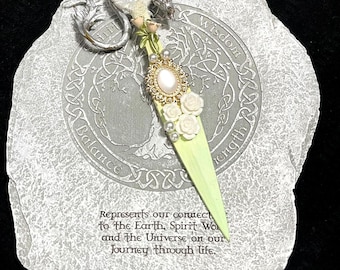 Handmade Rococo Dagger: Green Blade, Pearls & Roses - Elegant Athame
