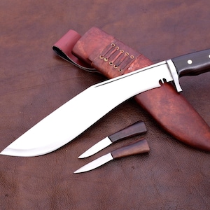 10&quot; Gurkha Kukri Knife: Full Tang Machete, Rosewood Handle, Buffalo Leather Sheath