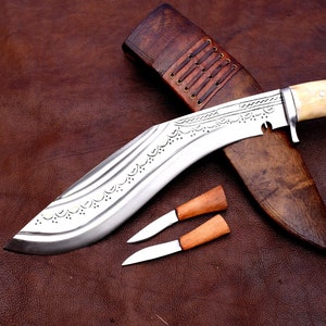 12 inch 4 fuller Gurkha Khukuri - Full Tang Joint Handel rosewood & bone Sharp kukri knives blade from Nepal - Kukris machete knife Khukuris