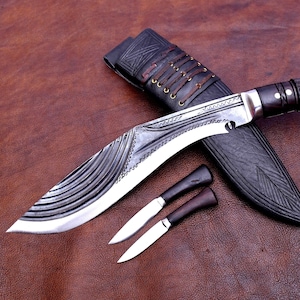Handmade Carbon Steel Kukri Knife: 12-inch Full Tang, Heavy Duty