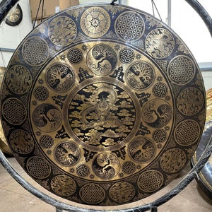 Full Moon Day Gongs Sound Healing Meditation yoga - Flower of life sacred geometry carved gongs with mallet - Deep relaxation - Dragon Gongs