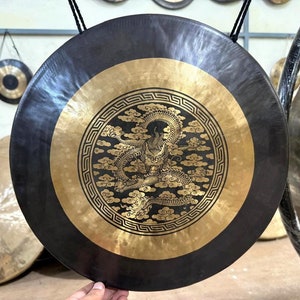 100 cm 39.5 inches Dragon Carved Gongs - Tibetan Bell gong for group healing - Temple Gongs with mallet - meditation sound therapy - mallet