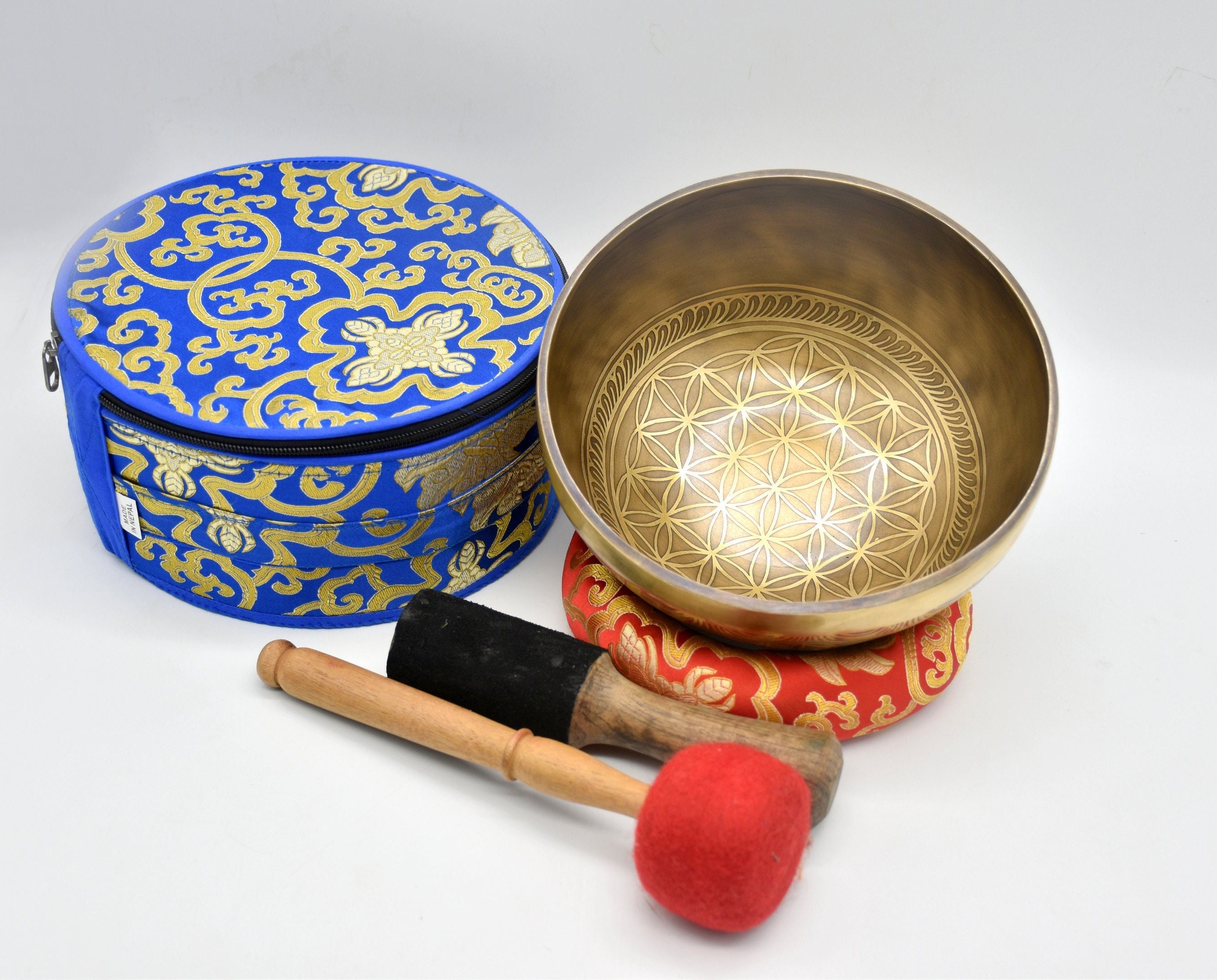 フラワー・オブ・ライフ シンギングボウル（8インチ）：手打ちチベット