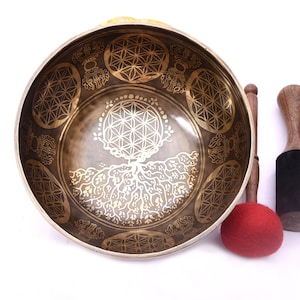 Mantra Chanting Tibetan singing bowl Hindu OM Crafted & Goddess of wealth and power singing bowl with mallet cushion striker - sound healing