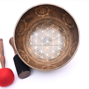 Flower of life geometry carved Tibetan Singing Bowls - Mantra Carved sound Healing Meditation yoga bowls - Meditation sound therapy Bowls