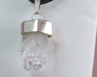 Quartz Crystal Capped in Sterling Silver Leather Cord