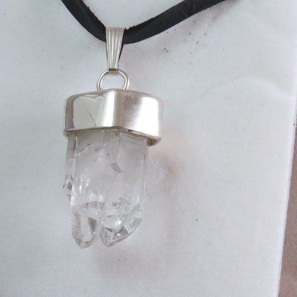 Quartz Crystal Capped in Sterling Silver Leather Cord