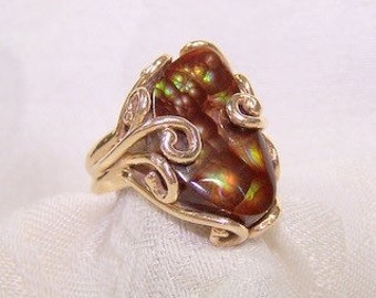 14 k Yellow Gold ring with Fire Agate