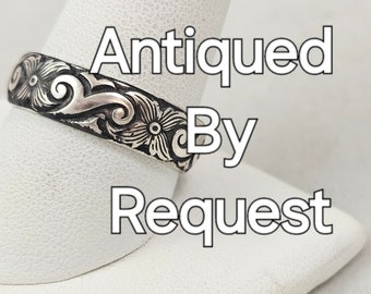 Anillo de plata de ley con grabado floral - Anillo de 6,5 mm hecho a mano