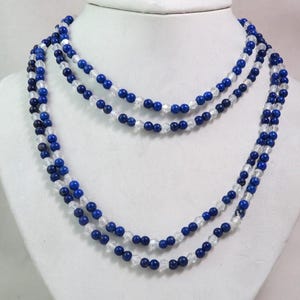 Necklace Lapis Lazuli 3 mm Bead Necklace with Clear Crystal beads 50 Inches Long