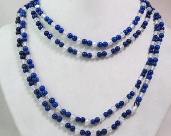 Collar de cuentas de lapislázuli de 3 mm con cuentas de cristal transparente, 50 pulgadas de largo.