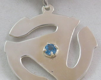 Adaptador para colgante de 45 discos con topacio azul natural, piedra de nacimiento de marzo, plata de ley