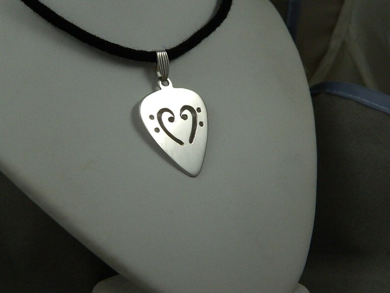 Bass Clef Guitar Pick Pendant in Sterling Silver Etsy