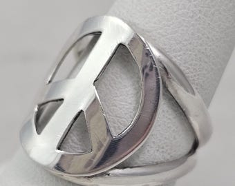 Anillo de plata de ley con el símbolo de la paz, hecho a mano, talla 7