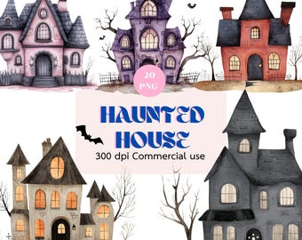Halloween House Clipart, Halloween Haunted Houses Clipart, Halloween Clipart, Spooky Halloween, Scrapbook, Paper Crafts, Commercial Use.