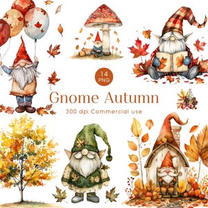 Watercolor Fall Autumn Gnomes, Hello Fall Gnome Clipart bundle, Autumn Gnome clipart, Autumn Clipart, Fall Gnome PNG, Commercial use.
