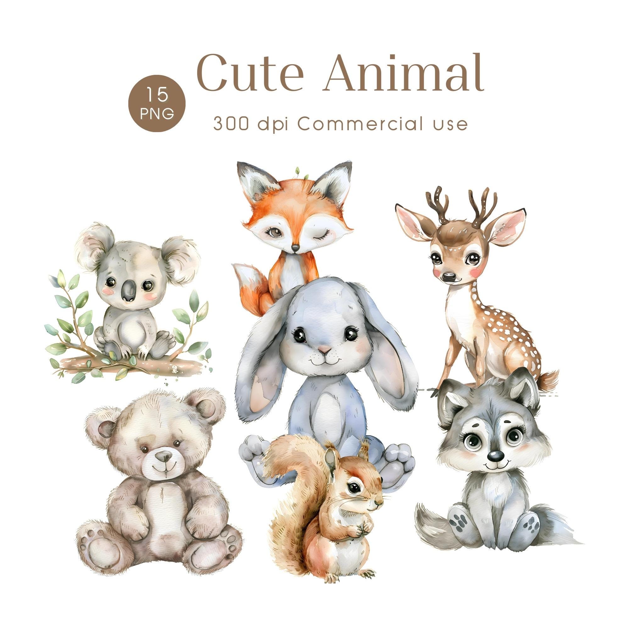 Watercolor Cute Animals Clipart, Watercolor Animals, Cute Animal Bundle ...