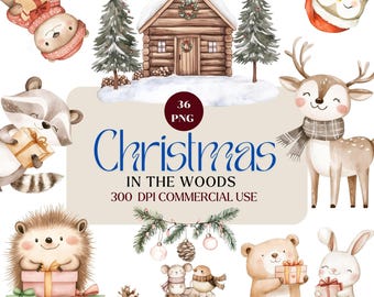 Cute Winter Woodland Animals Clipart, Nursery PNG (Commercial Use)