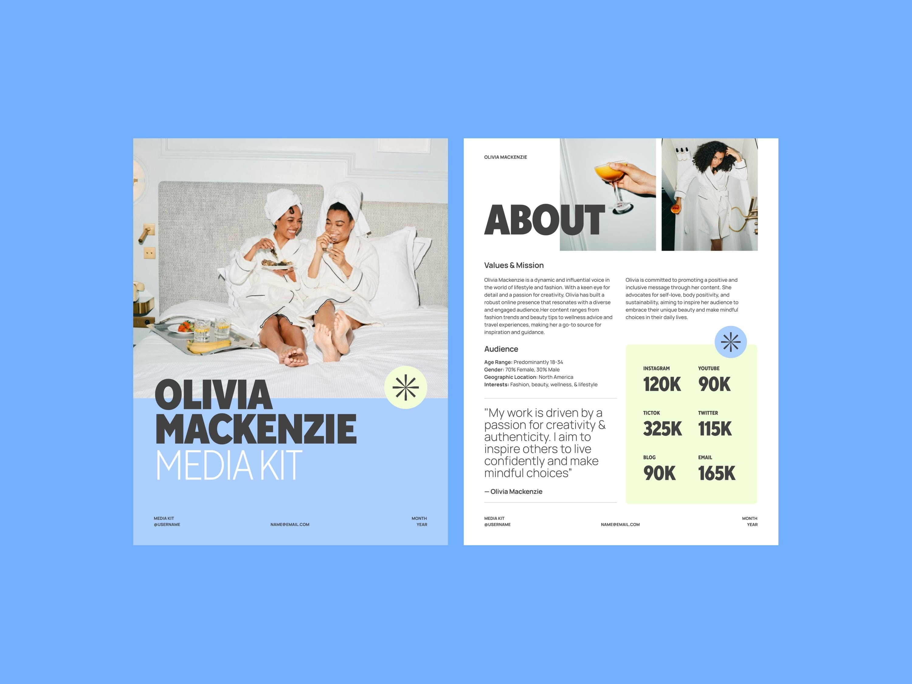 Media Kit Template for Canva • Influencer Rate Sheet Template • Blogger Press Kit • Facebook TikTok Instagram Template