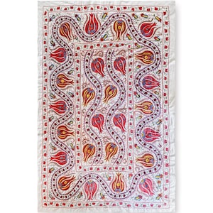 Handmade Uzbek Suzani, Decorative Wall Hanging, Bed Throw, Dining Centerpiece, Silk & Cotton, Hand Embroidery Tapestry,  Bedcover, Bedspread