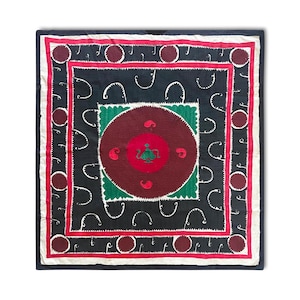 Handmade Uzbek Suzani, Antique Decorative Wall Hanging, Bed Throw, Dining Centerpiece, Hand Embroidery Tapestry,  Bedcover, Bedspread, 38*38