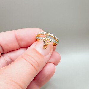 Double band charm ring glass charms zirconia ring 18 K gold plated Elegant charm ring Gift for someone special Dangling charm ring Several colors.