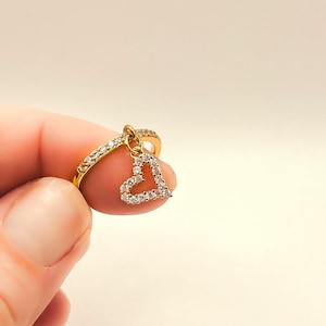 Bague pendentif coeur en or : bague réglable avec breloques en zircone cubique