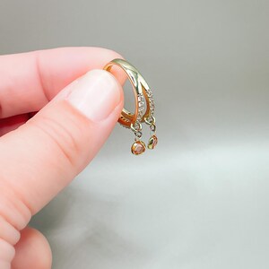 Double band charm ring glass charms zirconia ring 18 K gold plated Elegant charm ring Gift for someone special Dangling charm ring Several colors.