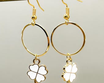 Gold Clover Hoop Earrings: Handmade Lucky Charm Jewelry