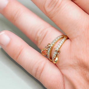 Double band charm ring glass charms zirconia ring 18 K gold plated Elegant charm ring Gift for someone special Dangling charm ring Several colors.