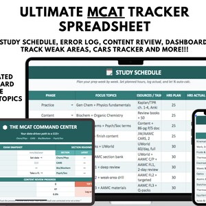 MCAT-studiespårningsark, Google Sheets Excel-planerare (digital nedladdning)