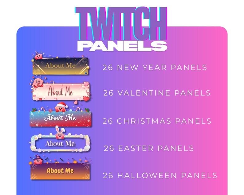 Kirbee Twitch Panels Mega Pack – 130 Cute Seasonal Stream Panels (PNG ...