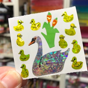 Rare Vintage Prism Mother Swan Goose and Baby Stickers