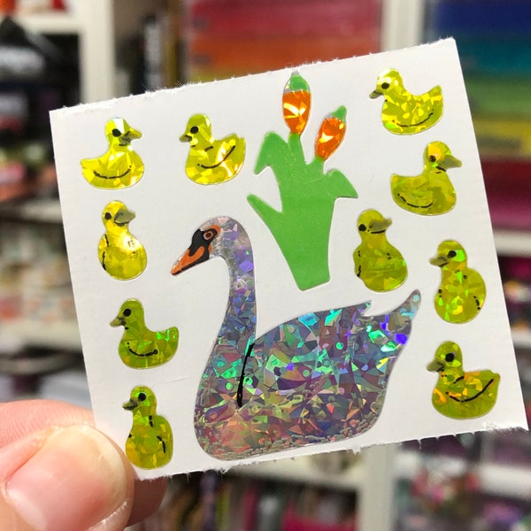 Rare Vintage Prism Mother Swan Goose and Baby Stickers