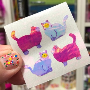 Vintage Iridescent Pearl Pink Purple Cat Stickers Great 7 Seven