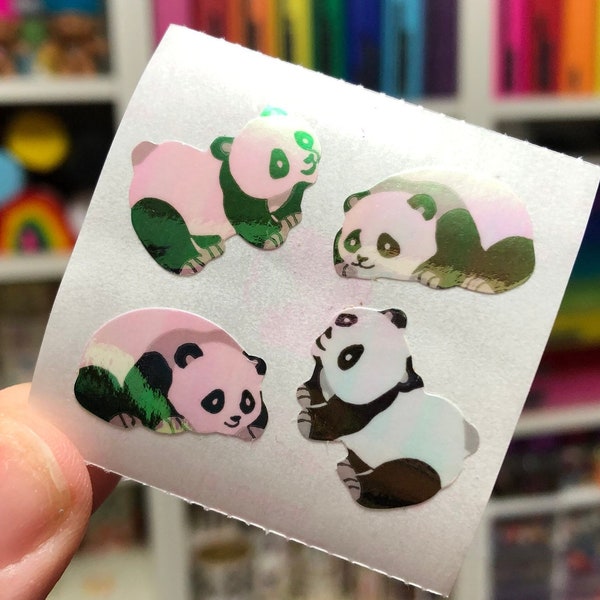 Vintage Pearl Iridescent Panda Bear Stickers Great 7 Seven