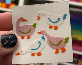 Vintage Fuzzy Goose Stickers Great 7 Seven Geese Duck